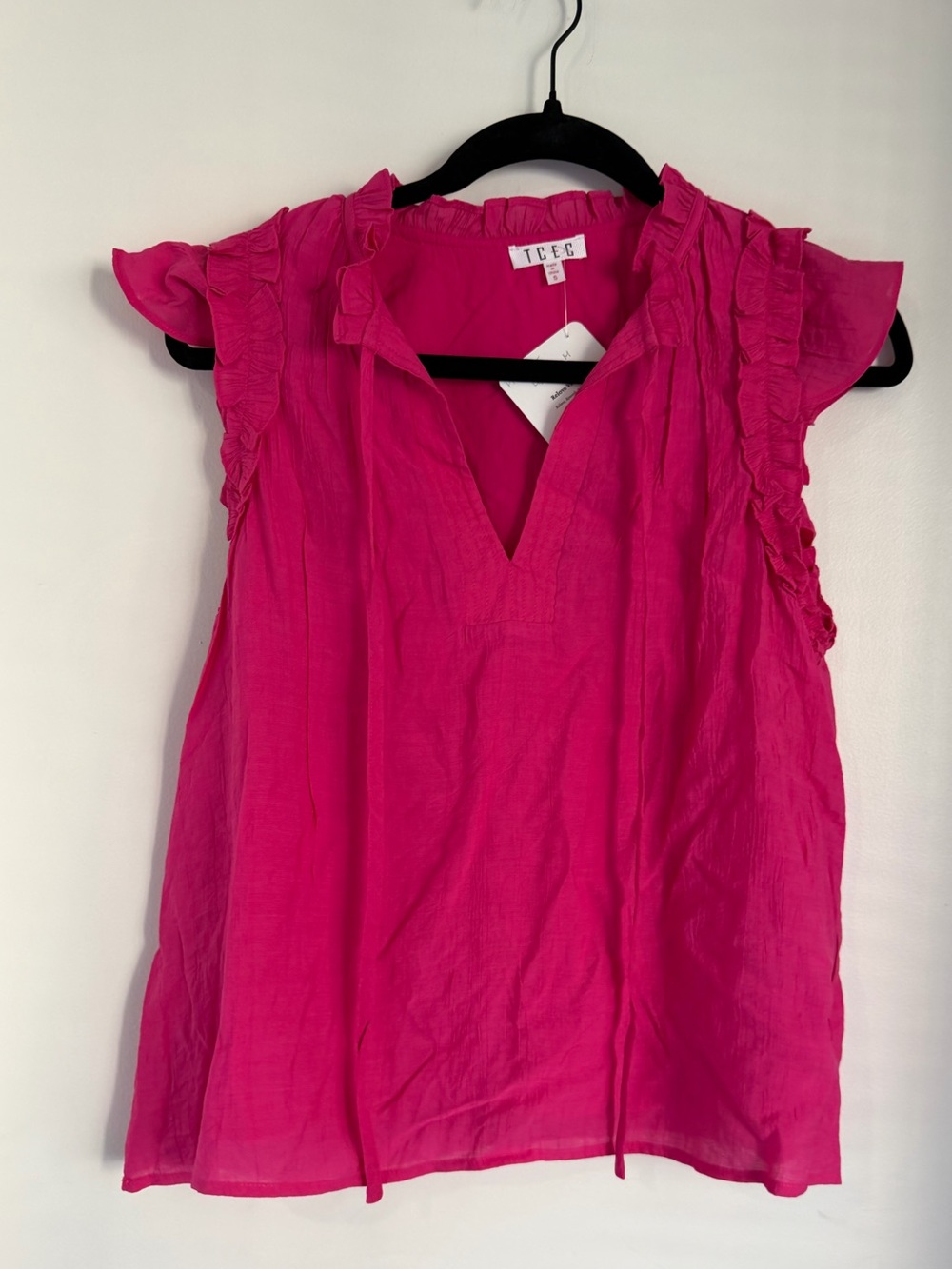 TCEC Hot Pink Ruffle Sleeve V-Neck Blouse-NWOT
